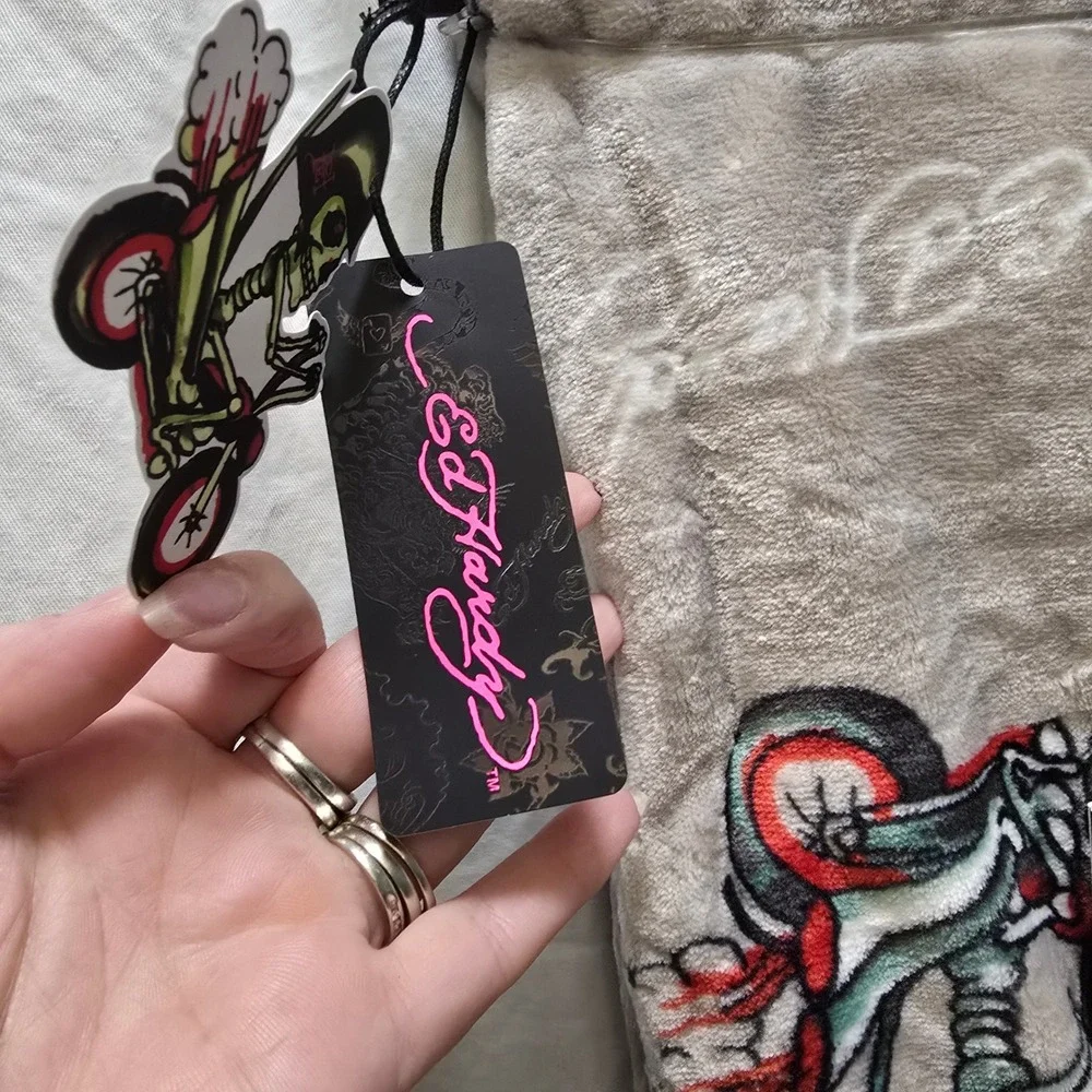 NWT Ed Hardy‎ Printed Plush Oversized Throw Blanket Skulls Motorcycle Tiger